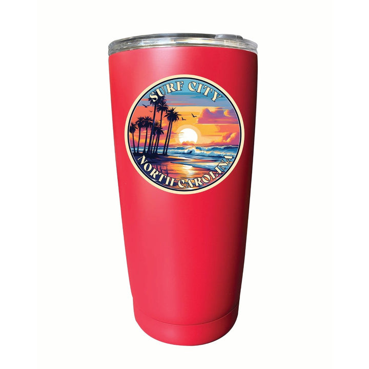 Surf City North Carolina Palm Sunset Design Souvenir 16 oz Stainless Steel Insulated Tumbler Image 8