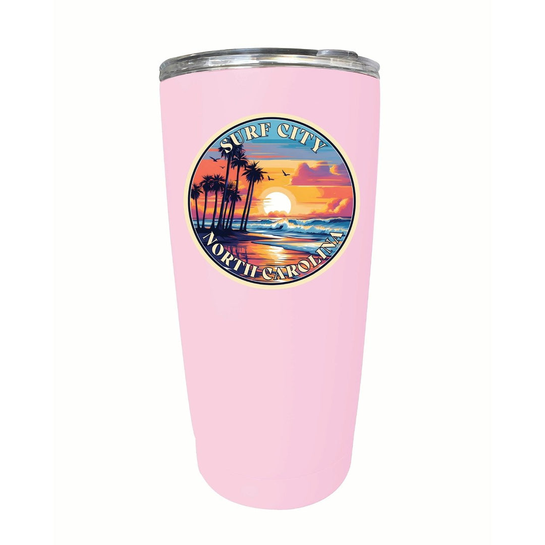 Surf City North Carolina Palm Sunset Design Souvenir 16 oz Stainless Steel Insulated Tumbler Image 10