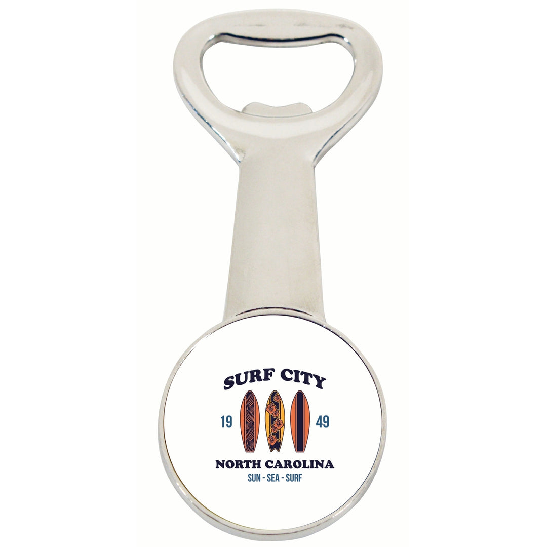 Surf City North Carolina Sun Sea Surf Design Souvenir Magnetic Bottle Opener Image 1