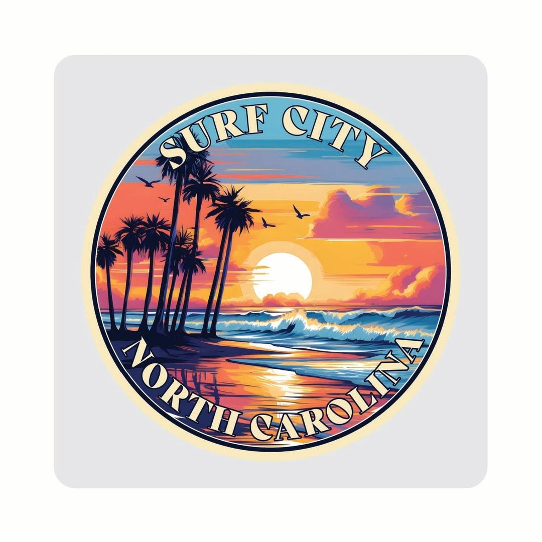 Surf City North Carolina Palm Sunset Design Souvenir 4x4-Inch Coaster Acrylic 4 Pack Image 1