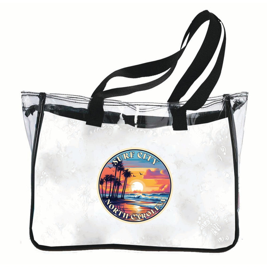 Surf City North Carolina Palm Sunset Design Souvenir Clear Tote Bag Image 1