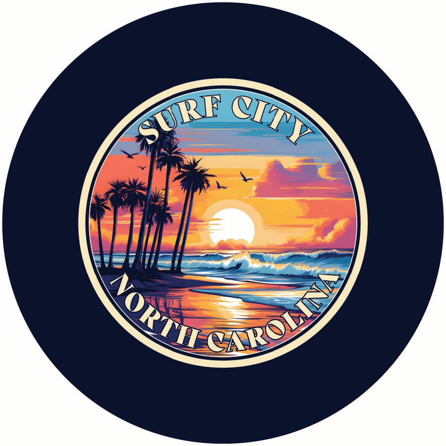 Surf City North Carolina Palm Sunset Design Souvenir Coaster Paper 4 Pack Image 1