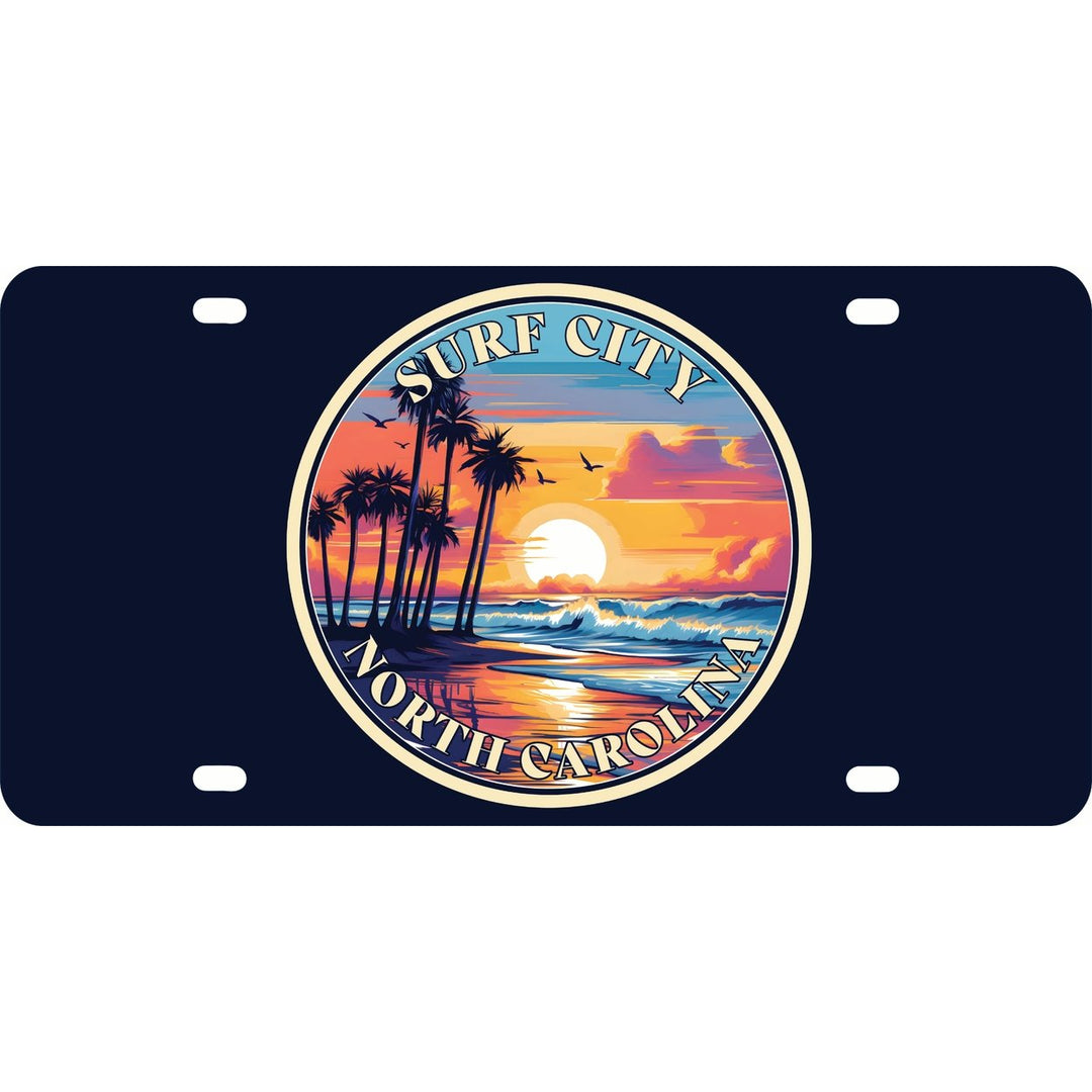 Surf City North Carolina Palm Sunset Design Souvenir Metal License Plate Image 1