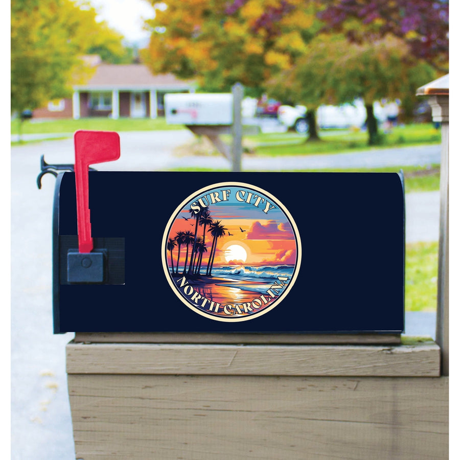 Surf City North Carolina Palm Sunset Design Souvenir Magnetic Mailbox Cover Image 1