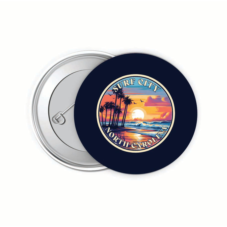 Surf City North Carolina Palm Sunset Design Souvenir Small 2-Inch Button Pin 4 Pack Image 1