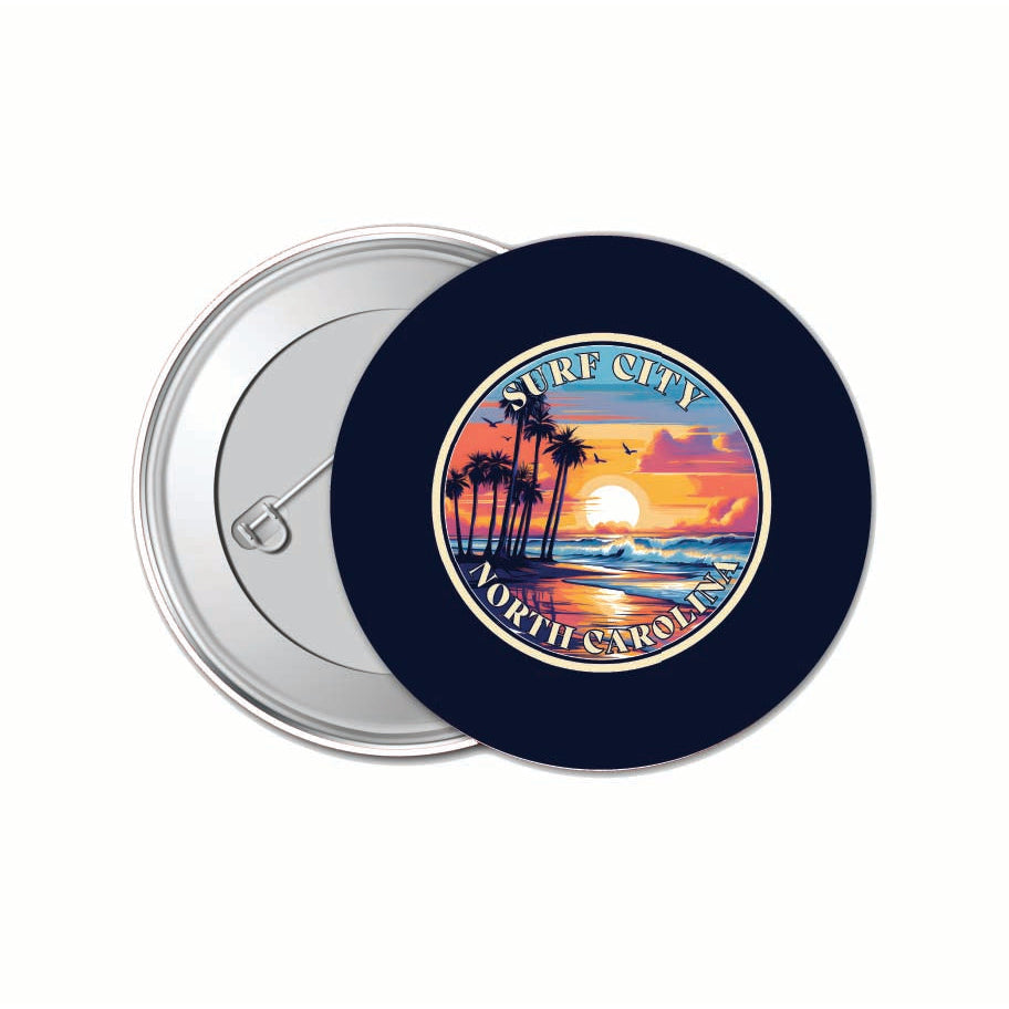 Surf City North Carolina Palm Sunset Design Souvenir Small 1-Inch Button Pin 4 Pack Image 1