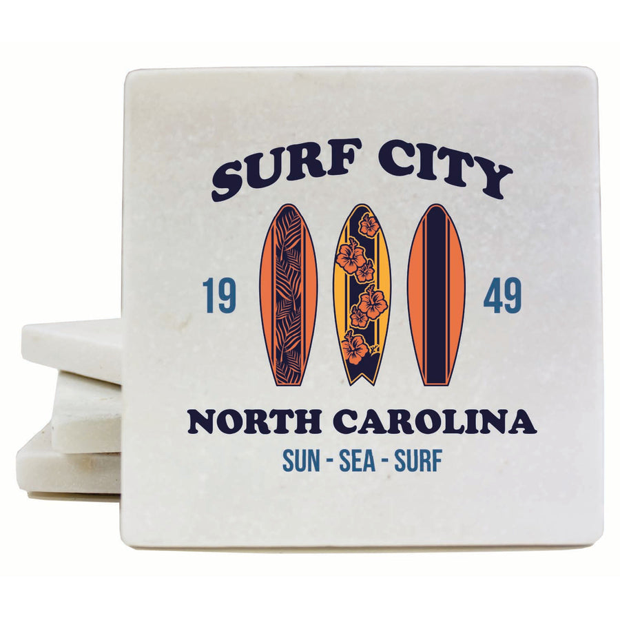 Surf City North Carolina Sun Sea Surf Design Souvenir 4x4-Inch Coaster Marble 4 Pack Image 1