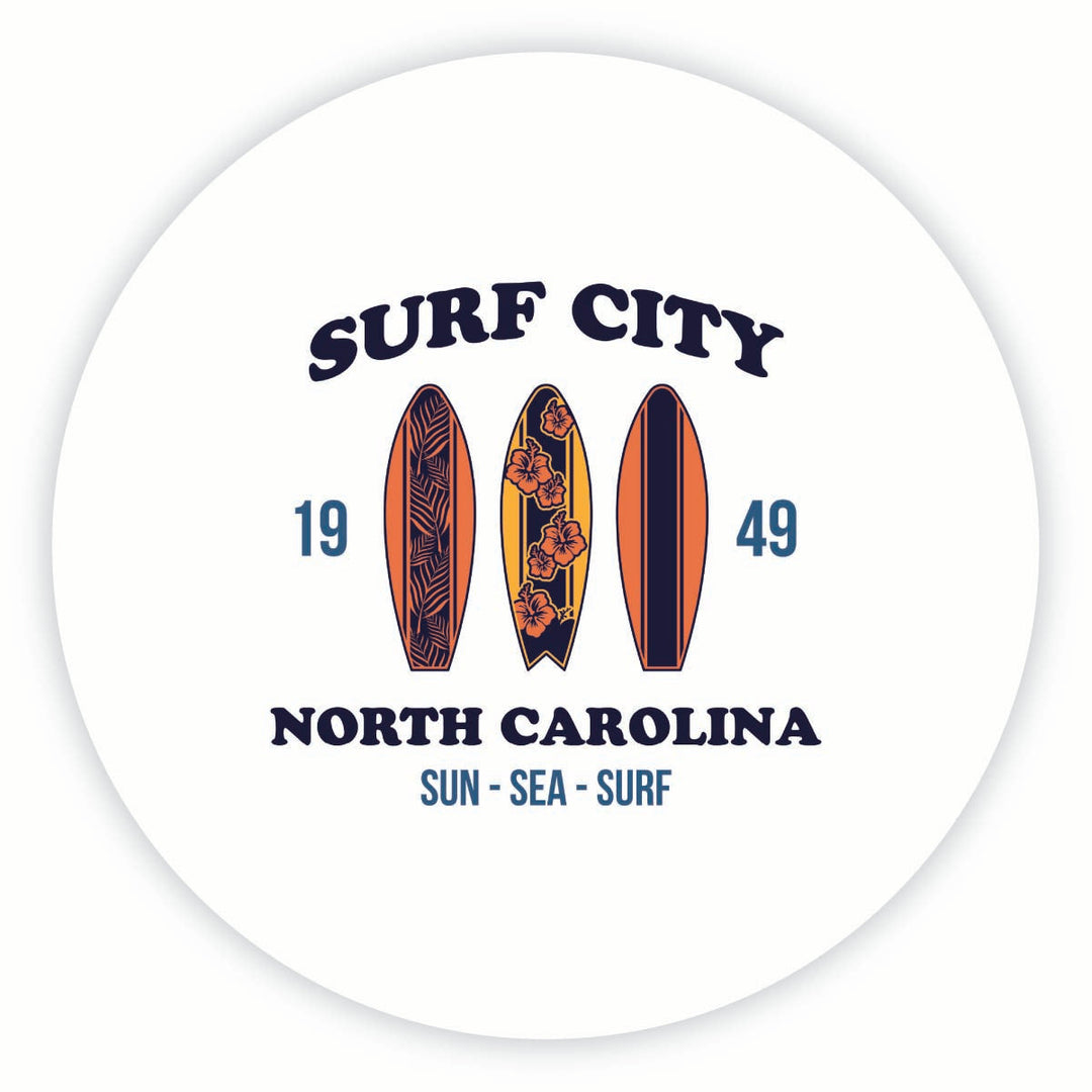 Surf City North Carolina Sun Sea Surf Design Souvenir Round Vinyl Decal Sticker Image 1