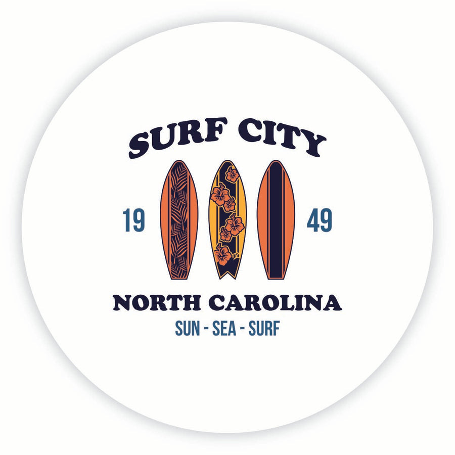 Surf City North Carolina Sun Sea Surf Design Souvenir Round Vinyl Decal Sticker Image 1