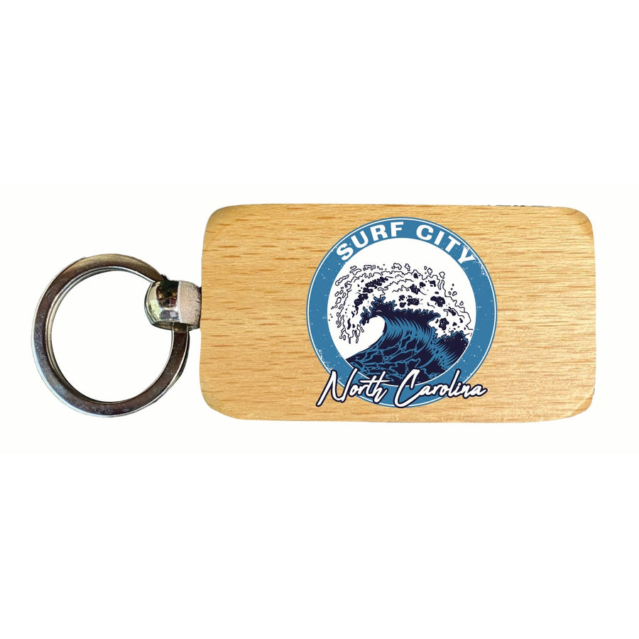 Surf City North Carolina Wave Design Souvenir 2.5x1-Inch Souvenir Wooden Keychain Image 1