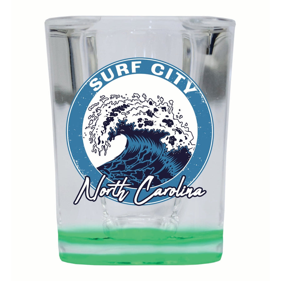 Surf City North Carolina Wave Design Souvenir 2 Ounce Shot Glass Square Image 1