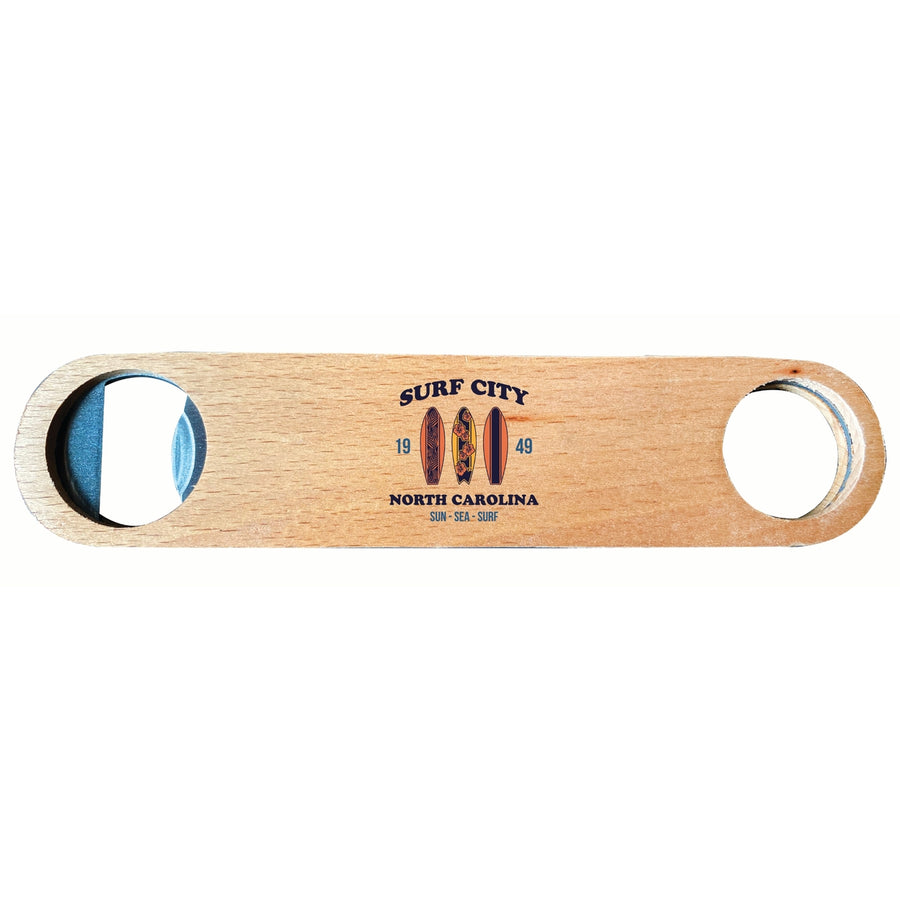 Surf City North Carolina Sun Sea Surf Design Souvenir Wooden Bottle Opener Image 1