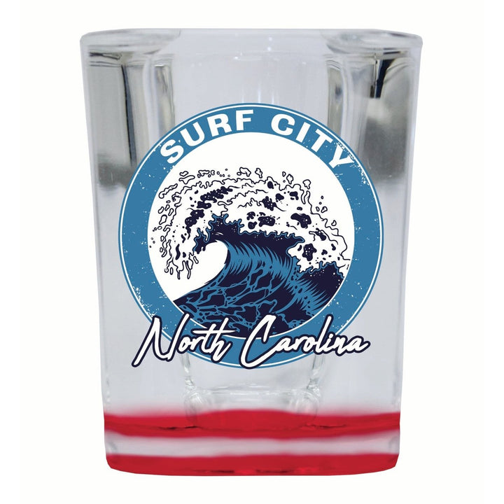 Surf City North Carolina Wave Design Souvenir 2 Ounce Shot Glass Square Image 1