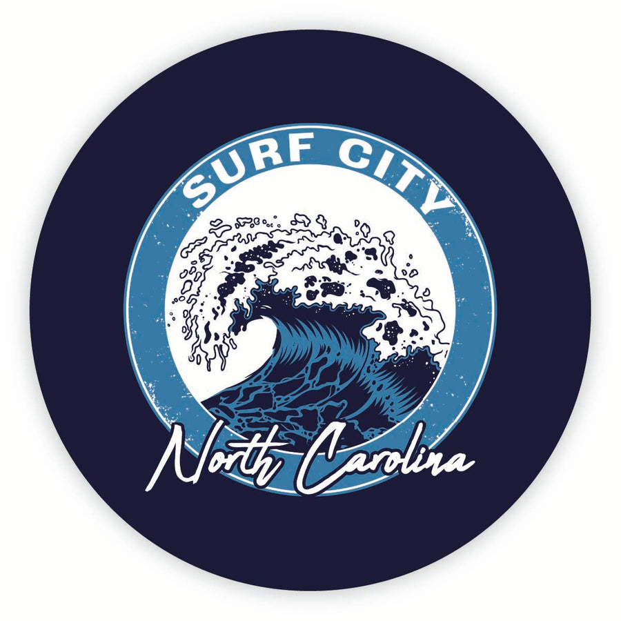 Surf City North Carolina Wave Design Souvenir Round Vinyl Decal Sticker Image 1