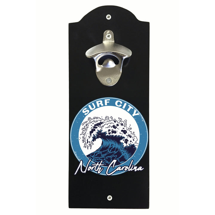 Surf City North Carolina Wave Design Souvenir Wall mounted bottle opener Image 1