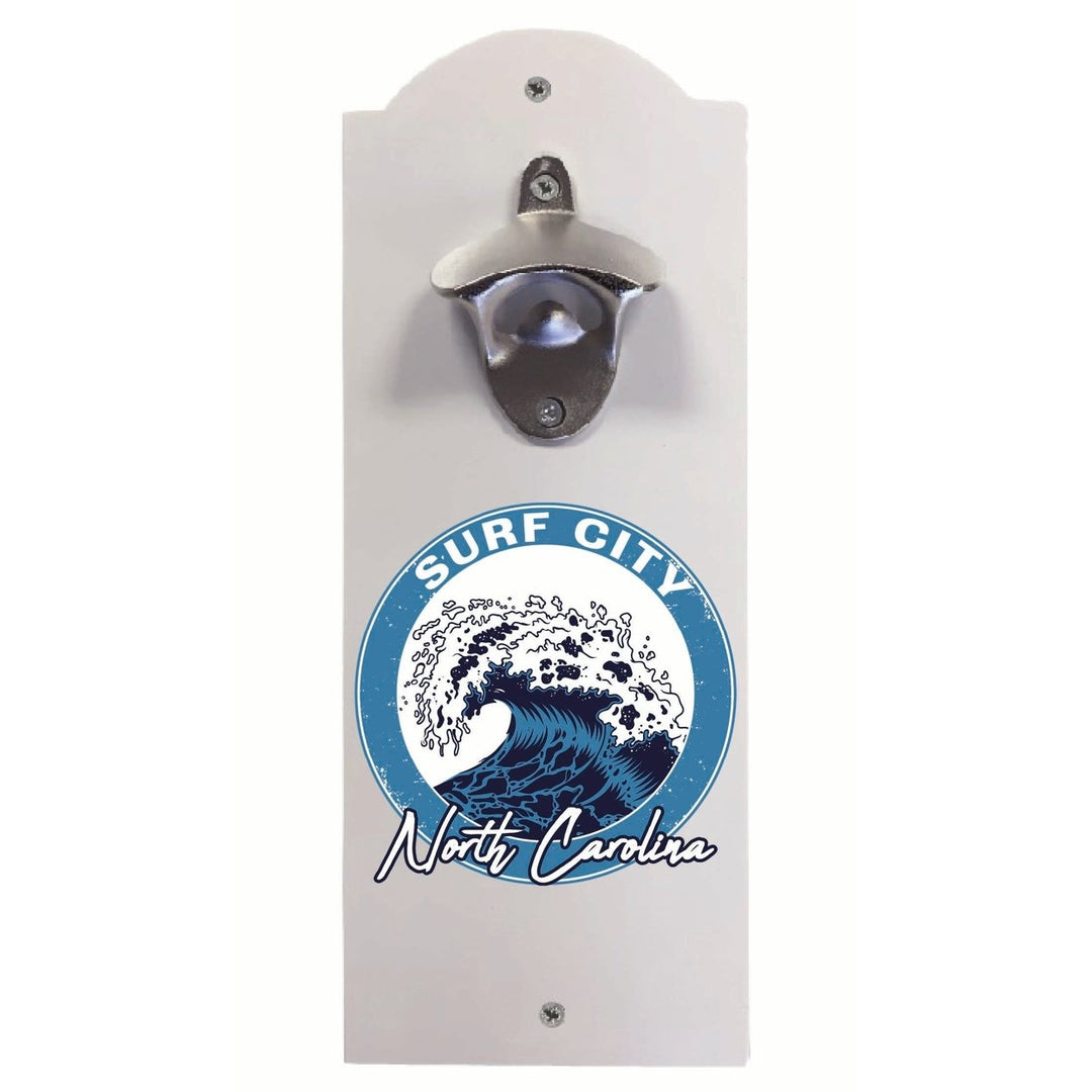 Surf City North Carolina Wave Design Souvenir Wall mounted bottle opener Image 1