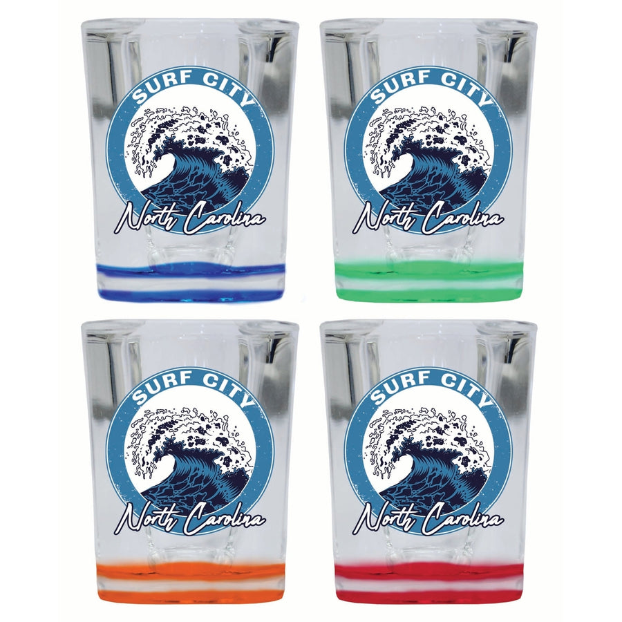 Surf City North Carolina Wave Design Souvenir 2 Ounce Shot Glass Square 4-Pack Multicolor Image 1