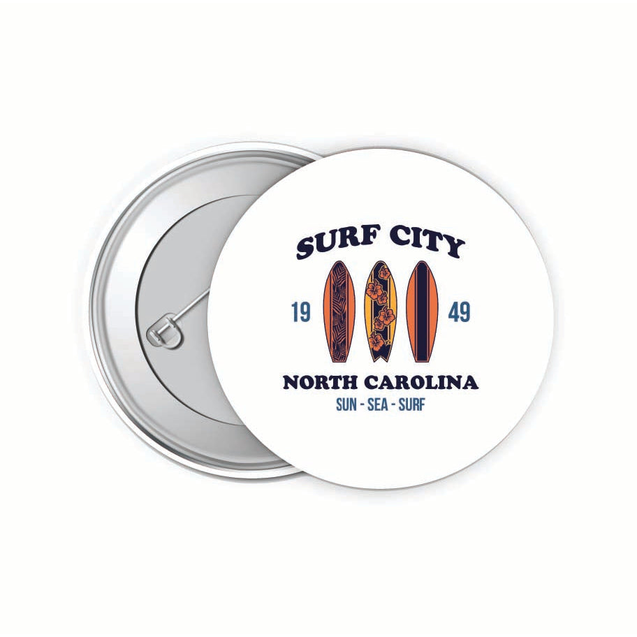 Surf City North Carolina Sun Sea Surf Design Souvenir Small 2-Inch Button Pin 4 Pack Image 1