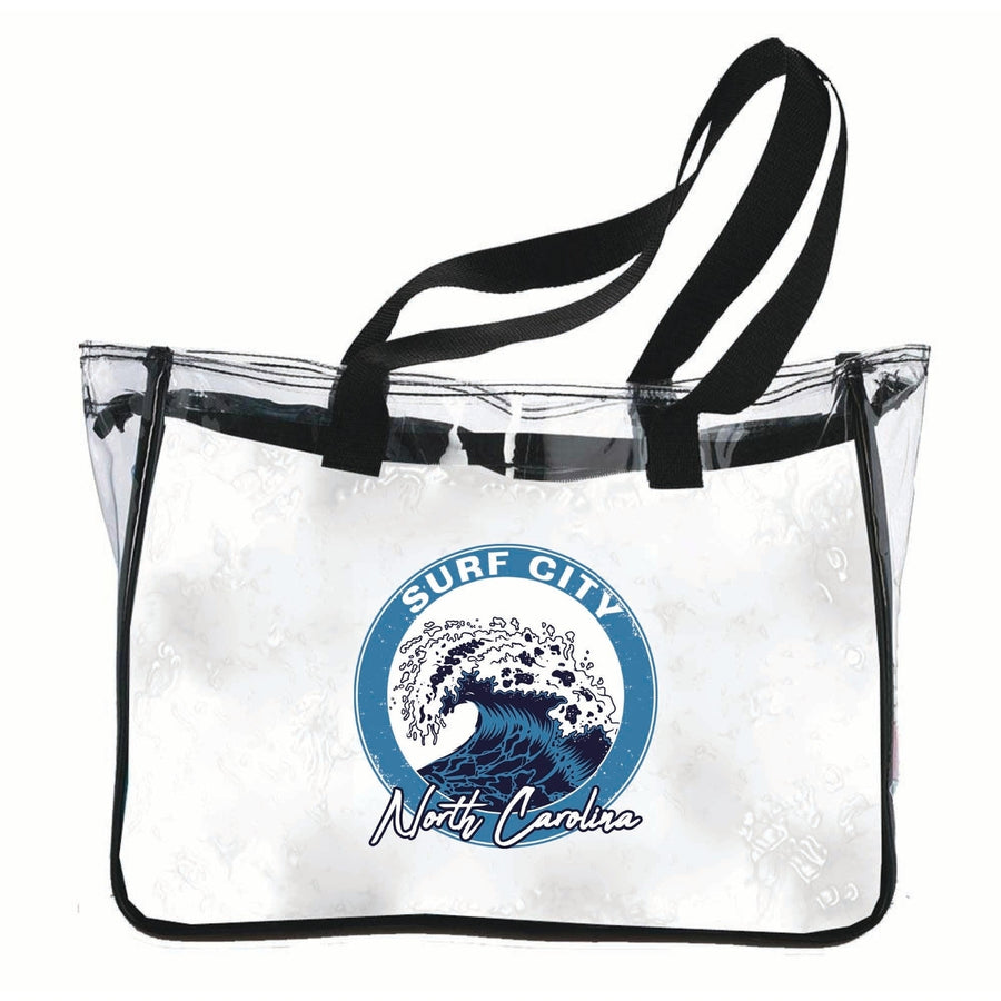 Surf City North Carolina Wave Design Souvenir Clear Tote Bag Image 1