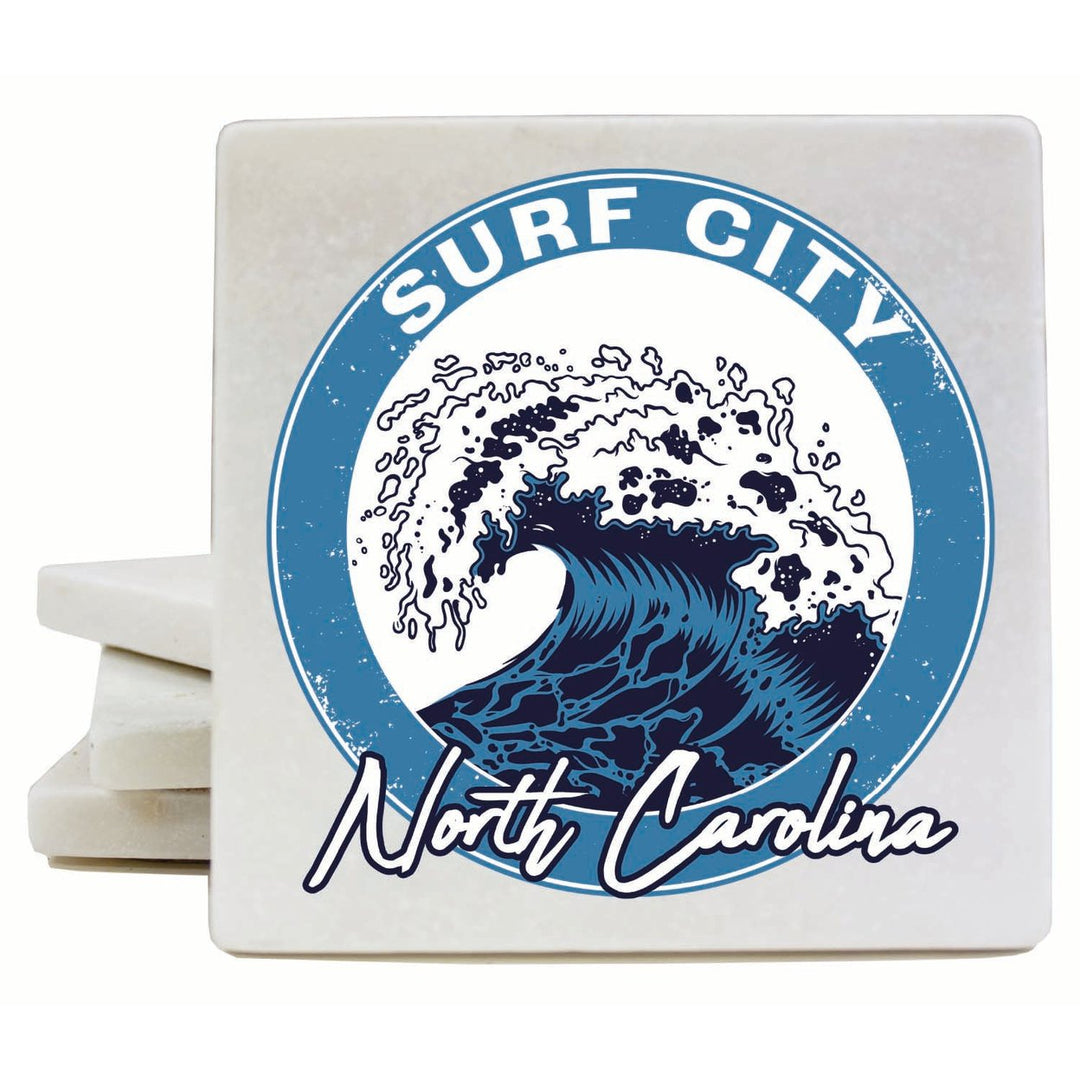 Surf City North Carolina Wave Design Souvenir 4x4-Inch Coaster Marble 4 Pack Image 1