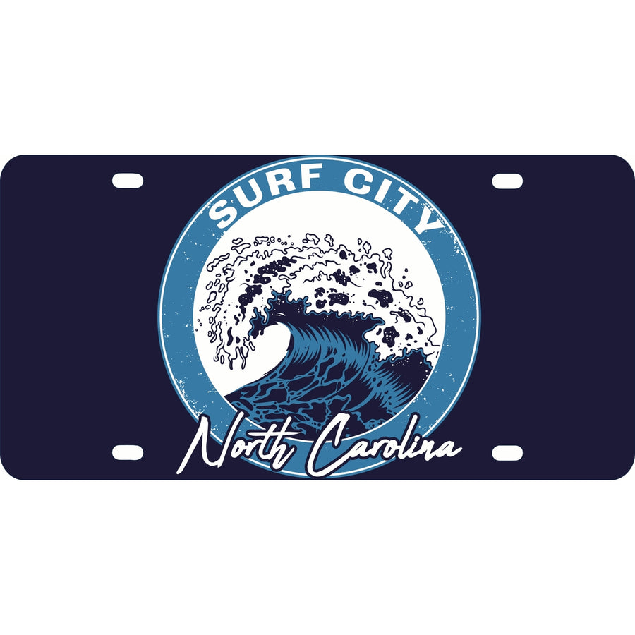 Surf City North Carolina Wave Design Souvenir Mini Metal License Plate 4.75 x 2.25 inch Image 1