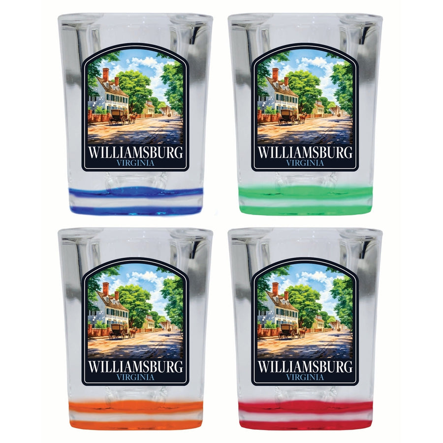 Williamsburg Virginia Colonial Street Design Souvenir 2 Ounce Shot Glass Square 4-Pack Multicolor Image 1