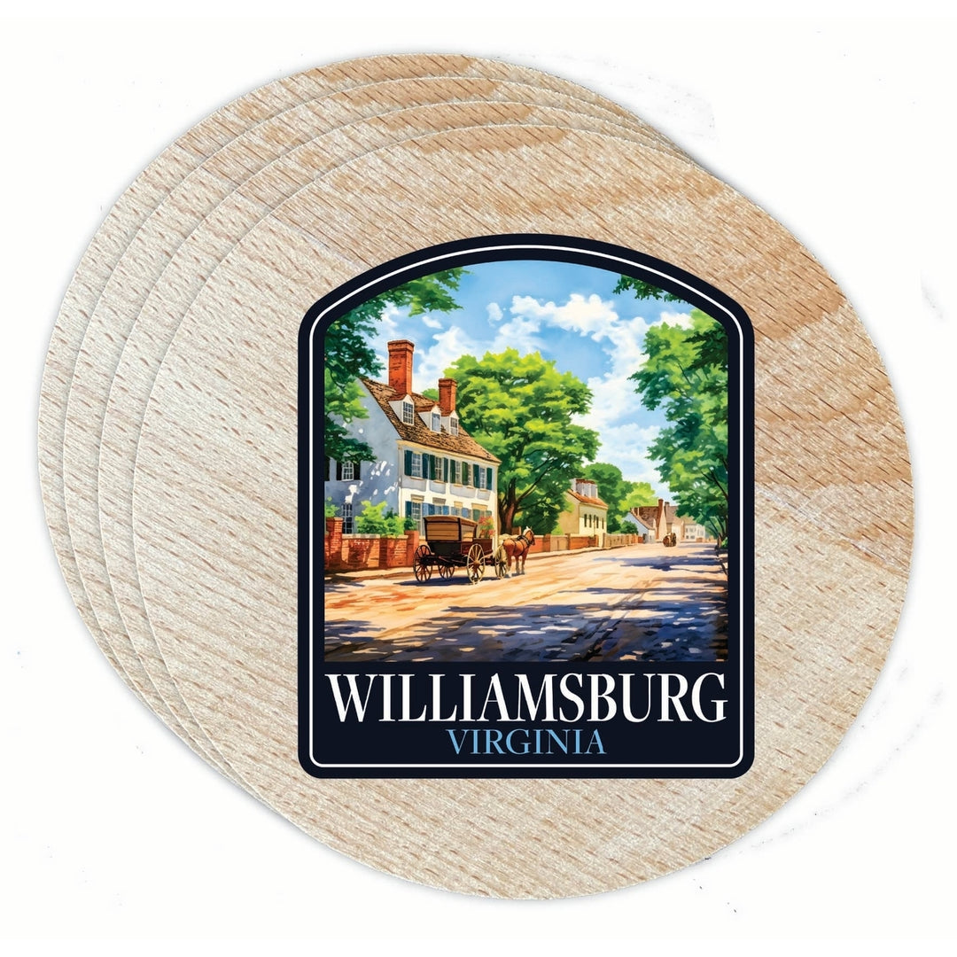 Williamsburg Virginia Colonial Street Design Souvenir Coaster Wooden 3.5 x 3.5-Inch 4 Pack Image 1