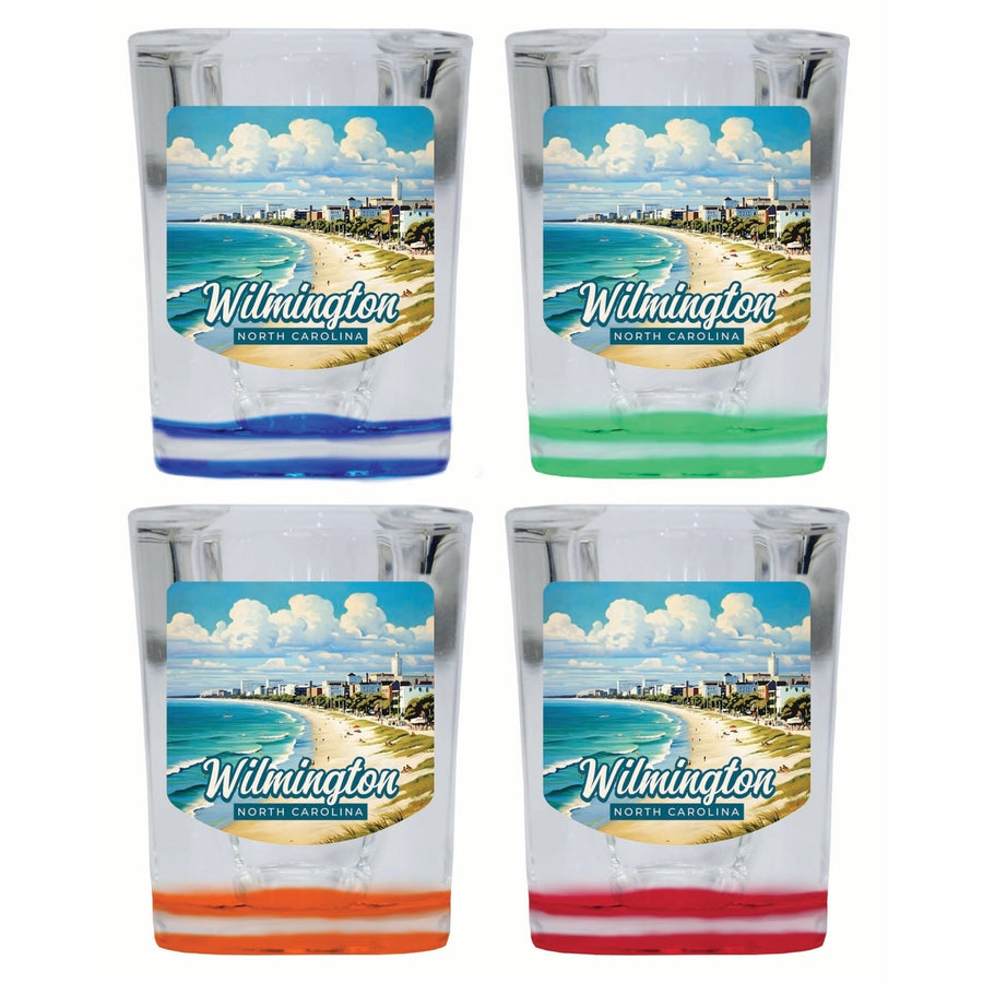 Wilmington North Carolina Beach Waves Design Souvenir 2 Ounce Shot Glass Square 4-Pack Multicolor Image 1