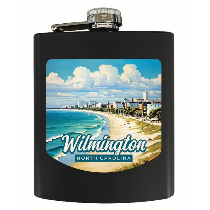 Wilmington North Carolina Beach Waves Design Souvenir 7 oz Steel Flask Matte Finish Image 1