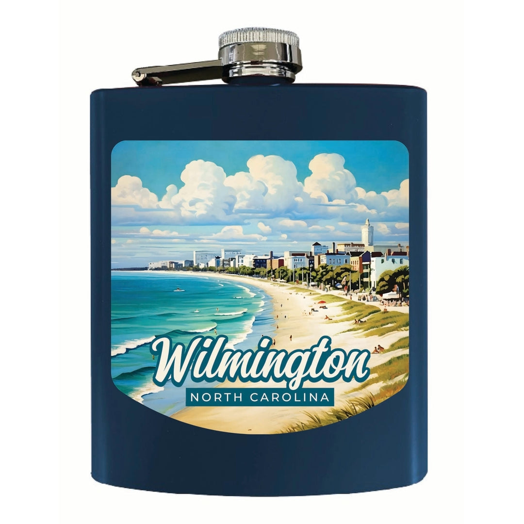 Wilmington North Carolina Beach Waves Design Souvenir 7 oz Steel Flask Matte Finish Image 2