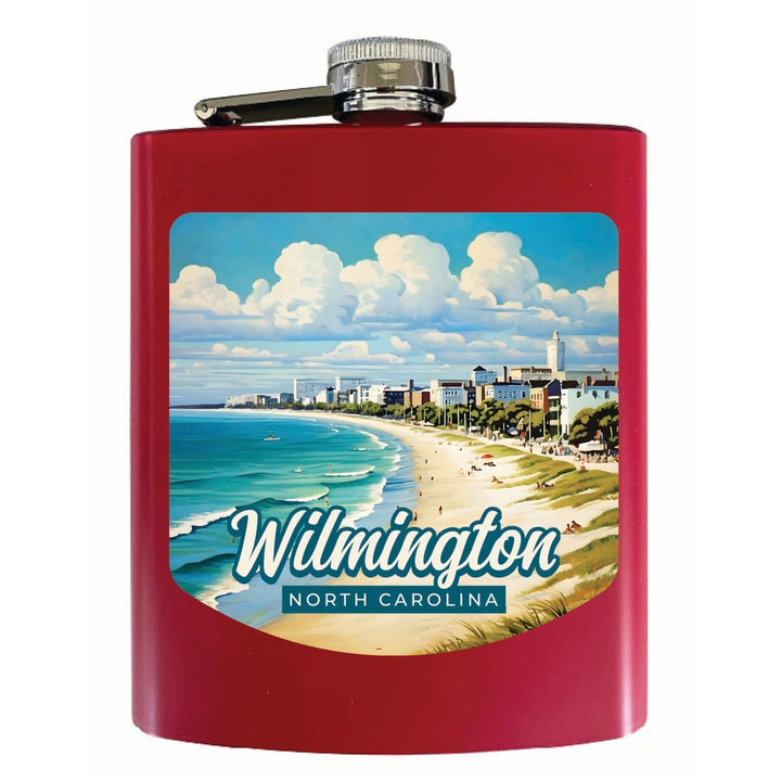 Wilmington North Carolina Beach Waves Design Souvenir 7 oz Steel Flask Matte Finish Image 3