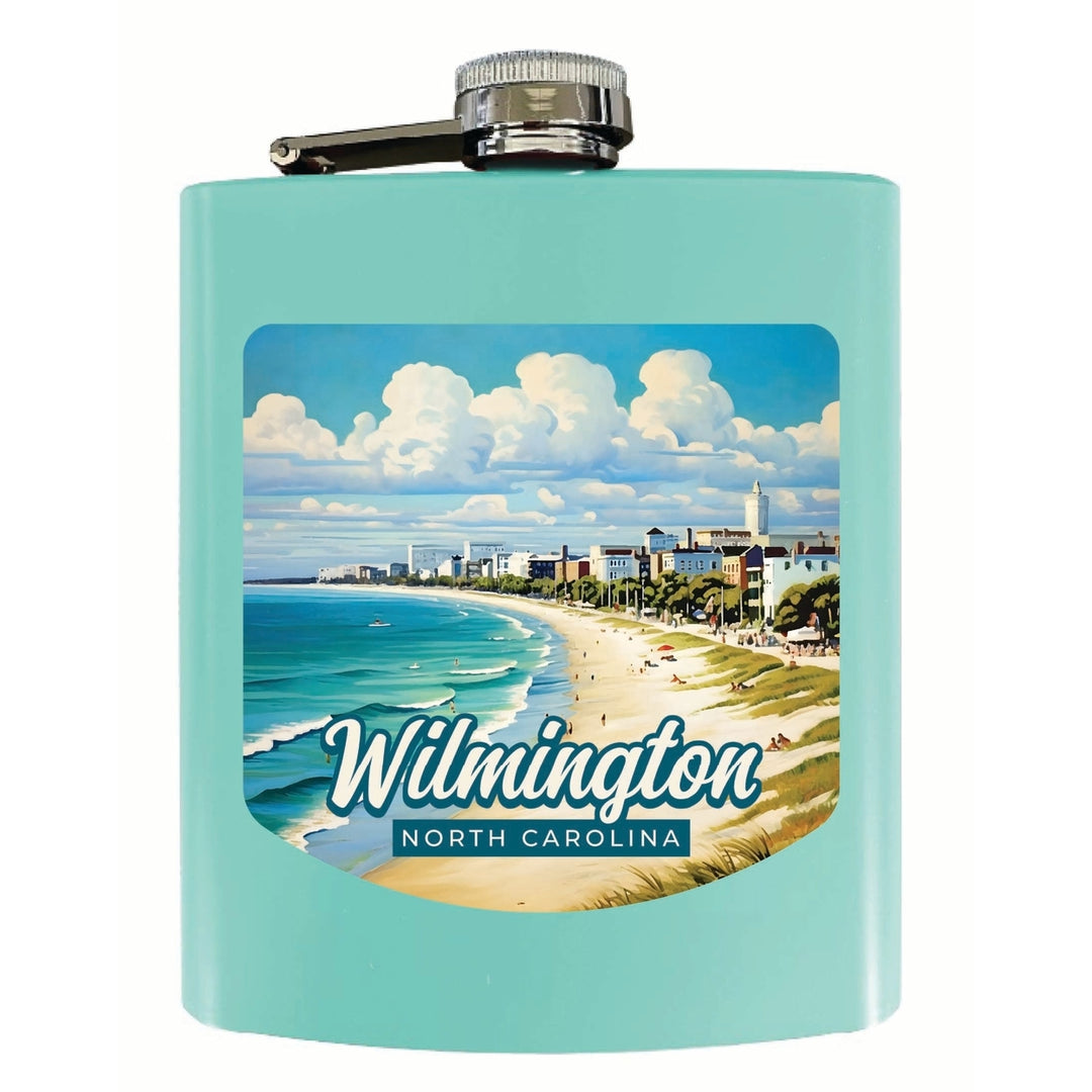 Wilmington North Carolina Beach Waves Design Souvenir 7 oz Steel Flask Matte Finish Image 4