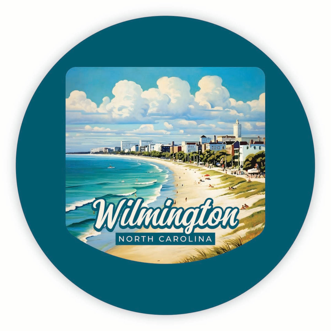 Wilmington North Carolina Beach Waves Design Souvenir Round Vinyl Decal Sticker Image 1