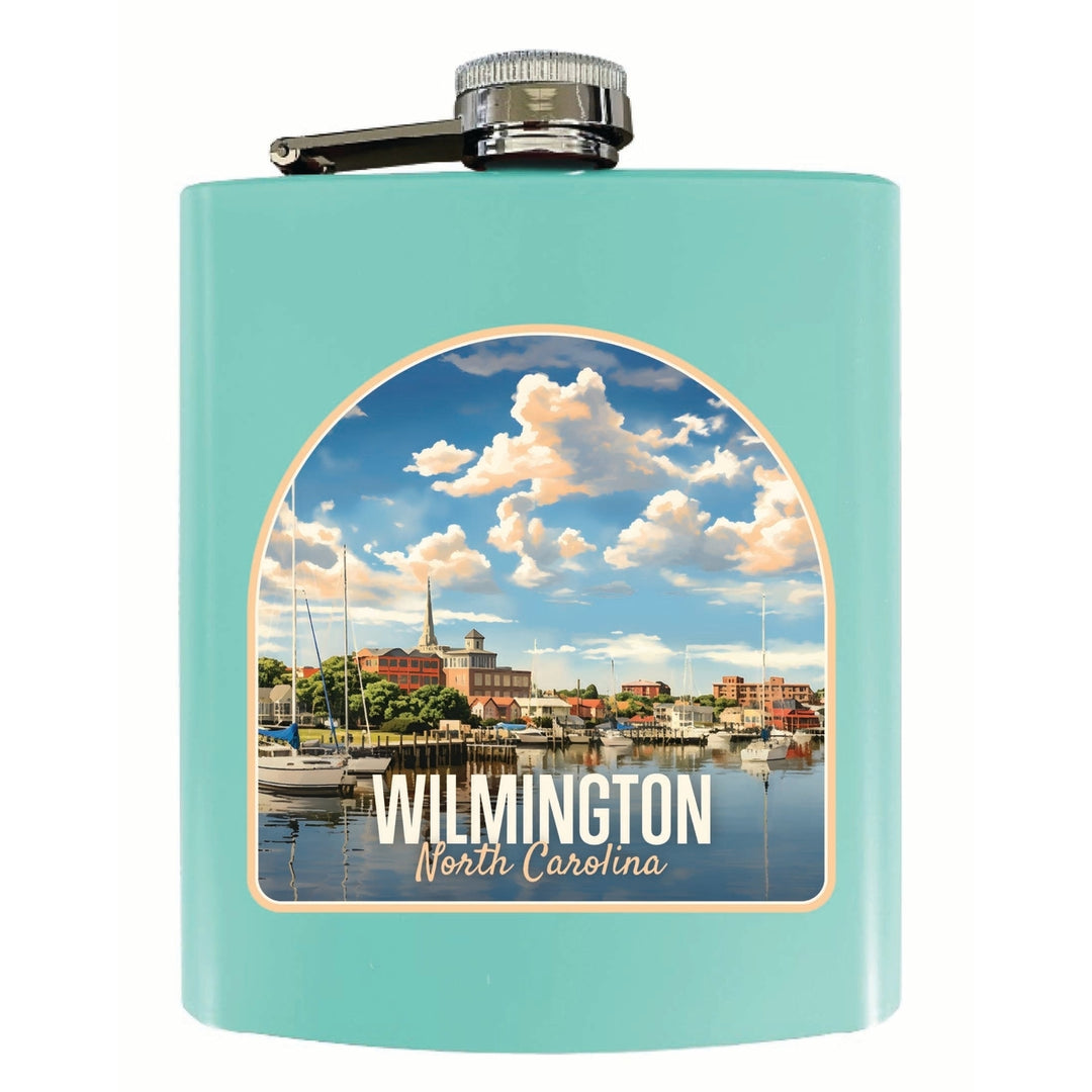 Wilmington North Carolina Riverwalk Design Souvenir 7 oz Steel Flask Matte Finish Image 1