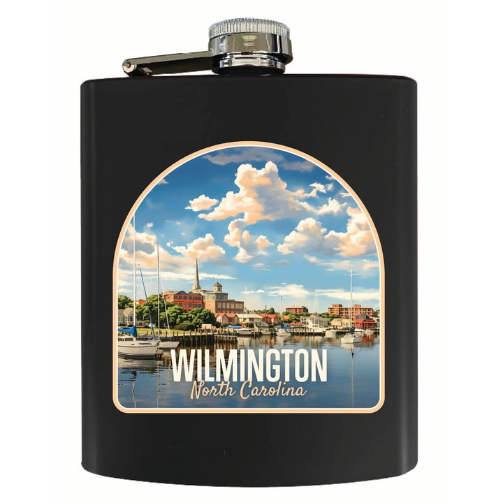 Wilmington North Carolina Riverwalk Design Souvenir 7 oz Steel Flask Matte Finish Image 2