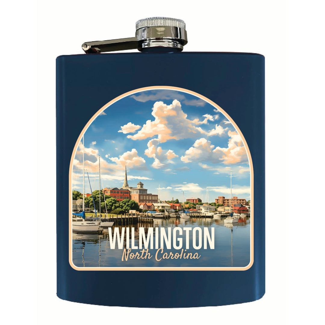 Wilmington North Carolina Riverwalk Design Souvenir 7 oz Steel Flask Matte Finish Image 3