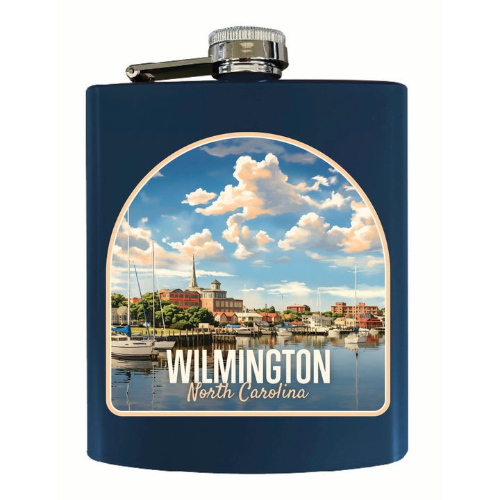 Wilmington North Carolina Riverwalk Design Souvenir 7 oz Steel Flask Matte Finish Image 1