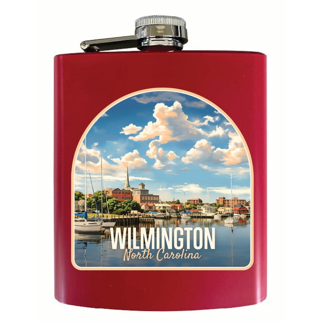 Wilmington North Carolina Riverwalk Design Souvenir 7 oz Steel Flask Matte Finish Image 4