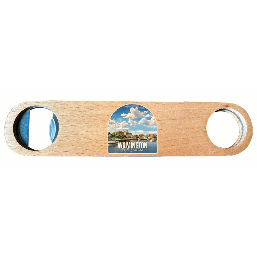 Wilmington North Carolina Riverwalk Design Souvenir Wooden Bottle Opener Image 1