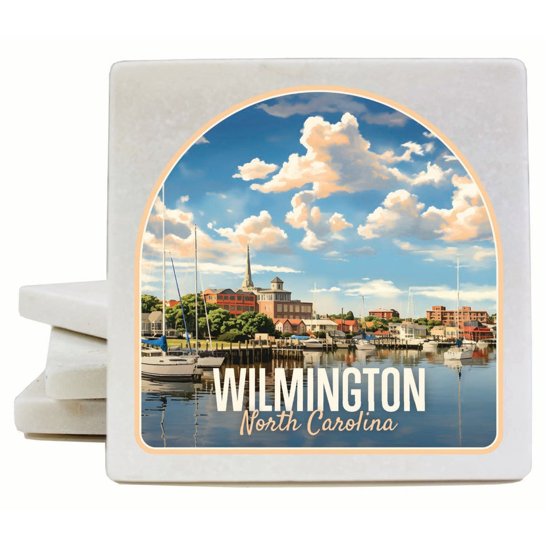 Wilmington North Carolina Riverwalk Design Souvenir 4x4-Inch Coaster Marble 4 Pack Image 1