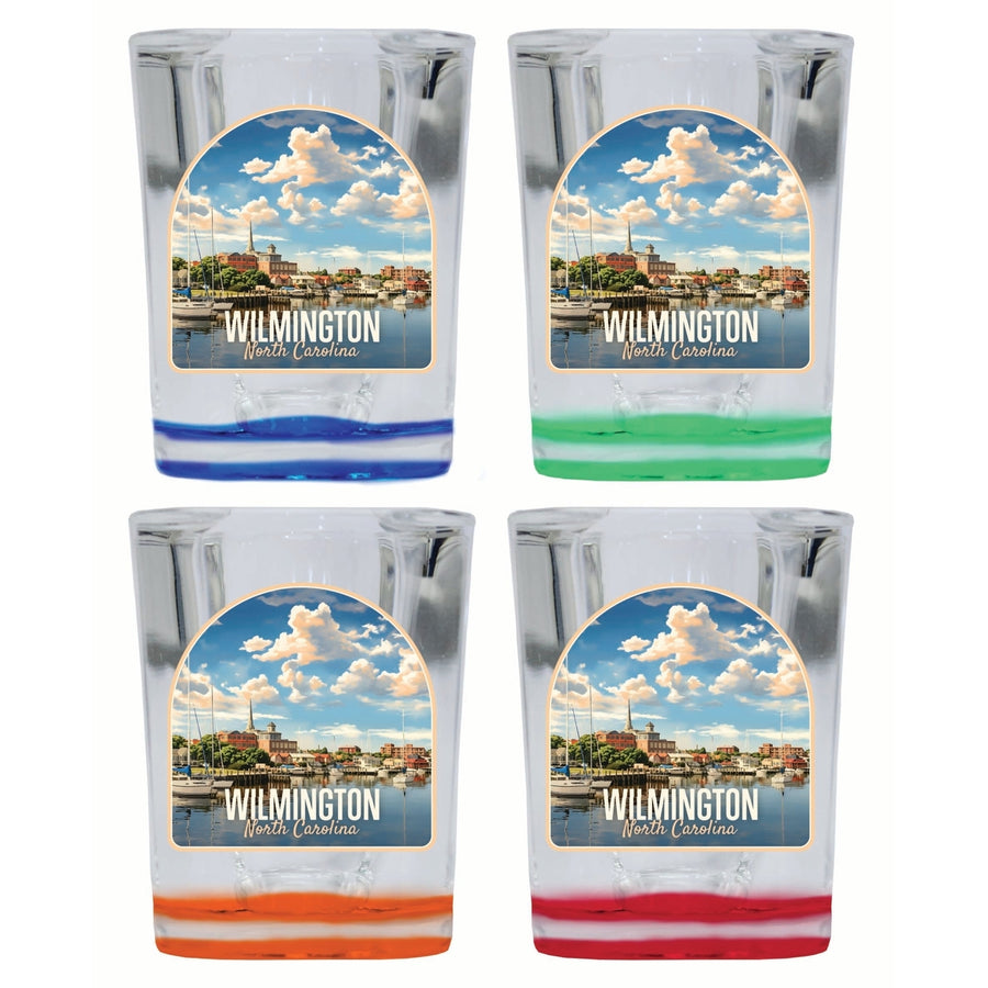 Wilmington North Carolina Riverwalk Design Souvenir 2 Ounce Shot Glass Square 4-Pack Multicolor Image 1