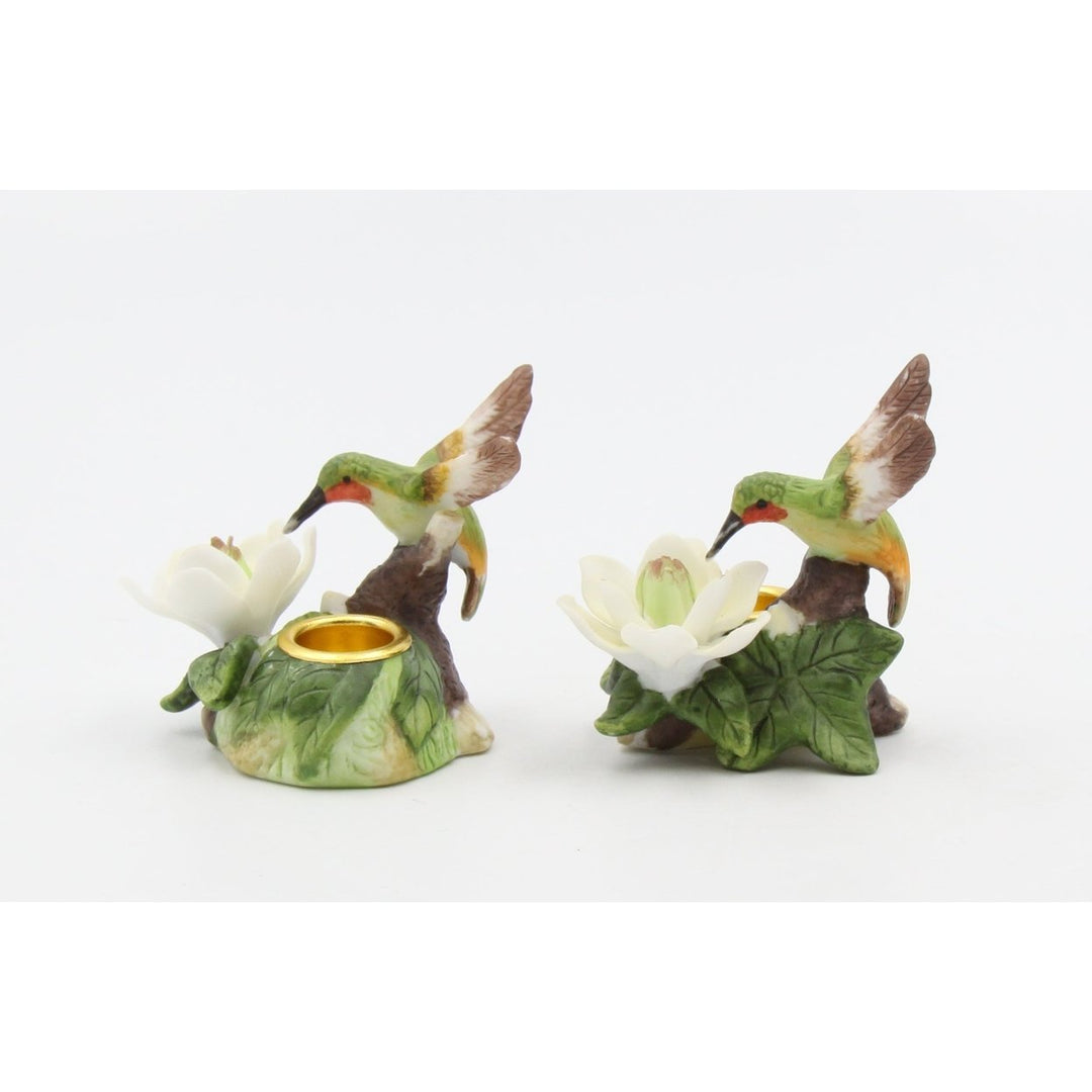 Ceramic Hummingbird Magnolia Flower Candle Holders Set of 2 Gift Image 4