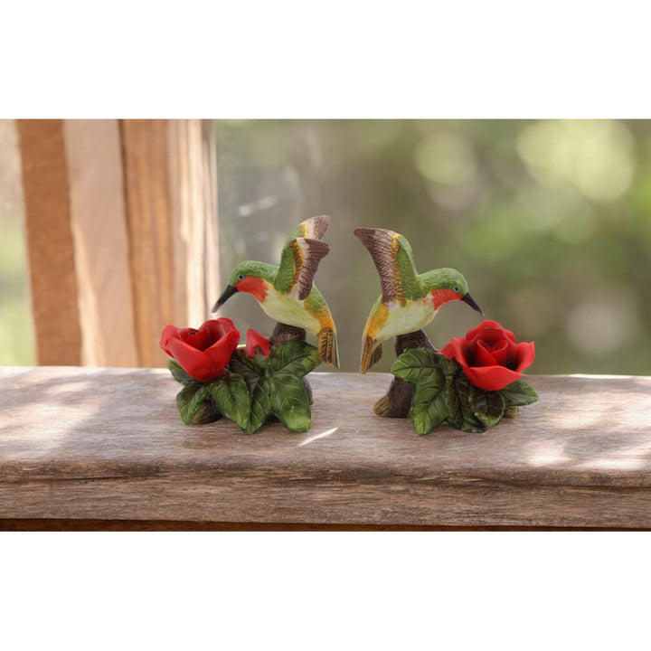 Ceramic Hummingbird Candle Holders Set of 2 Red Rose Flower 3.5in Decor Gift Image 1