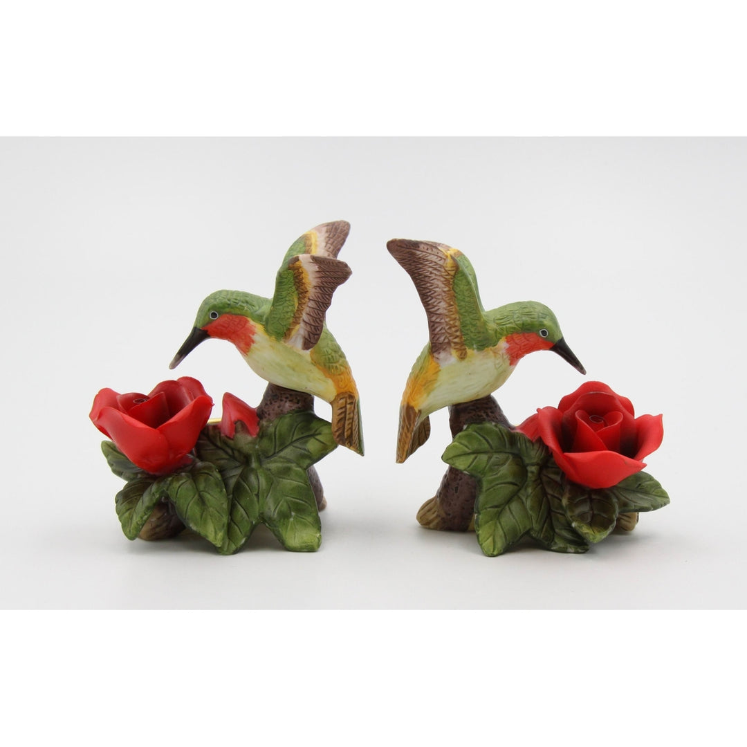 Ceramic Hummingbird Candle Holders Set of 2 Red Rose Flower 3.5in Decor Gift Image 2