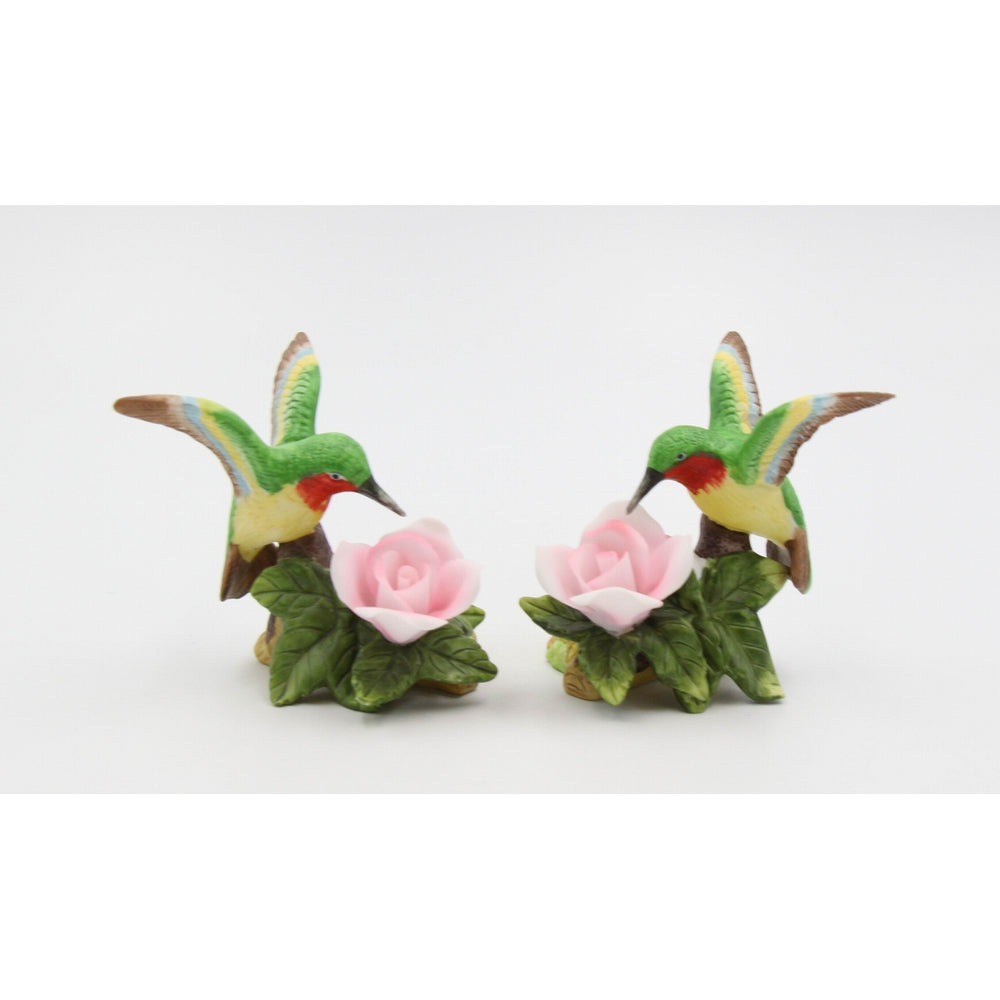 Ceramic Hummingbird Candle Holders Set of 2 Pink Rose Flower Gift Image 2