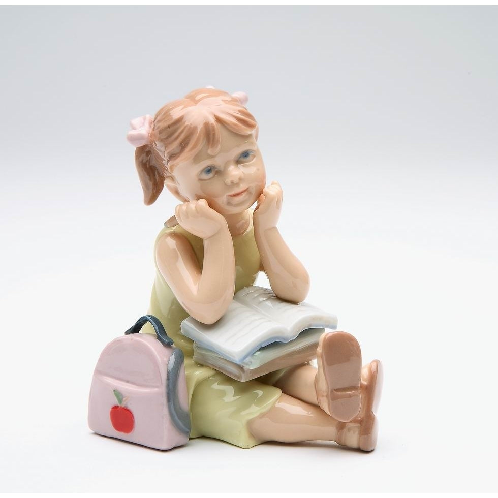 Ceramic Girl Doing Homework Figurine 5.375 Inches Image 3