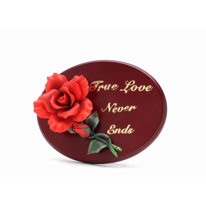 Wooden Wall Plaque with Ceramic Red Rose Flower 1.75 Inch Depth Gift Image 2