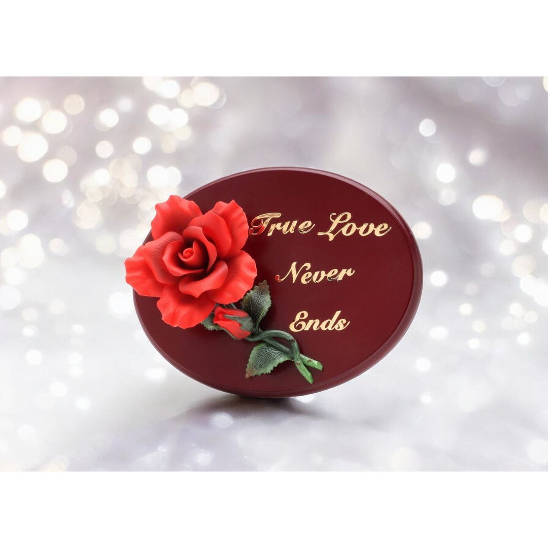 Wooden Wall Plaque with Ceramic Red Rose Flower 1.75 Inch Depth Gift Image 3