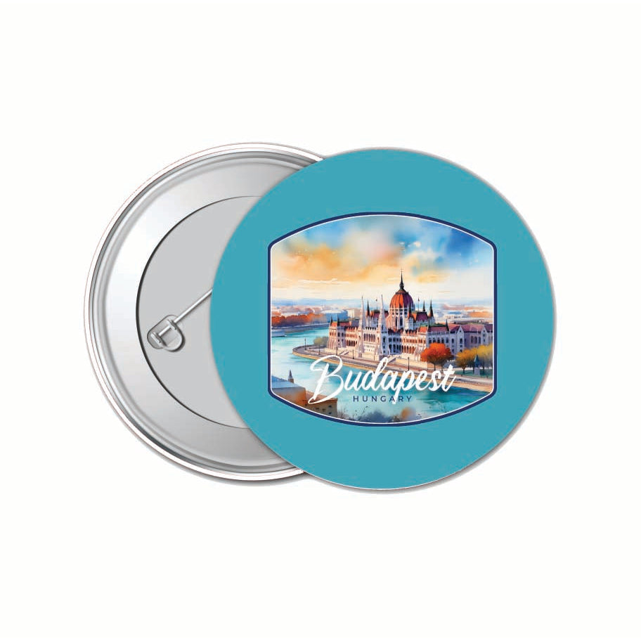 Budapest Hungary Watercolor Cityscape Design Souvenir Small 1-Inch Button Pin 4 Pack Image 1