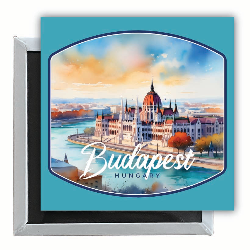 Budapest Hungary Watercolor Cityscape Design Souvenir 2.5 x 2.5-Inch Fridge Magnet Image 1